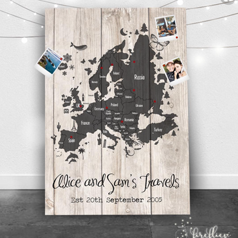 Personalised EURPOPE Travel Map Pin Board