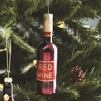 LETS CELEBRATE RED WINE BOTTLE SHAPED BAUBLE Set of X2