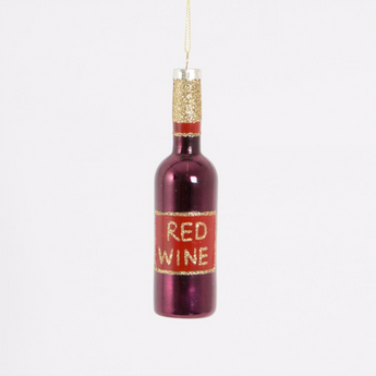 LETS CELEBRATE RED WINE BOTTLE SHAPED BAUBLE Set of X2