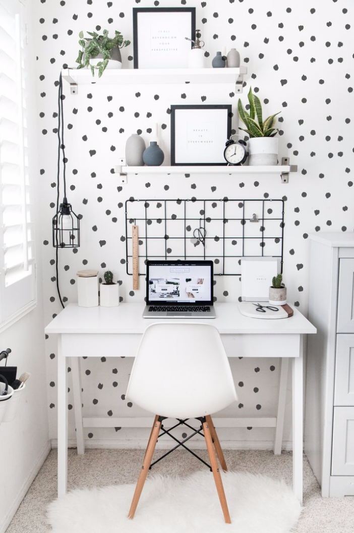 Peel and Stick Ditsy Dots Polka Dot Monochrome Wallpaper Wall Mural - Office Home Nursery Removable wallpaper