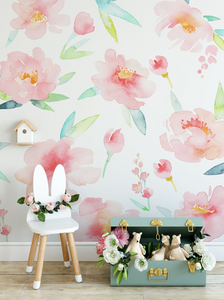 Peel and Stick Watercolour Flower Peach and Pink Flowers - FLORAL WATERCOLOUR PATTERN
