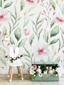 Peel and Stick Nursery Wallpaper Watercolour Flower Peach and Pink Flowers - FLORAL WATERCOLOUR PATTERN