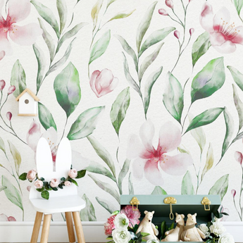 Peel and Stick Nursery Wallpaper Watercolour Flower Peach and Pink Flowers - FLORAL WATERCOLOUR PATTERN