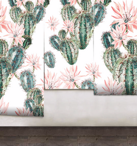 Peel and Stick CACTUS FLOWER Wallpaper Watercolour Flower Pink Peach 