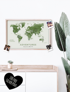 NEON Pastel Shades Personalised FRAMED WATERCOLOUR Travel World Map Push Pin-board