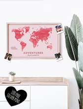 NEON Pastel Shades Personalised FRAMED WATERCOLOUR Travel World Map Push Pin-board