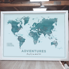 NEON Pastel Shades Personalised FRAMED WATERCOLOUR Travel World Map Push Pin-board