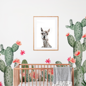 FABRIC Boho LARGE SET Cactus Nursery Wall Stickers / Decals - Childrens Bedroom, Cacti flowers, New Baby, Boho Kids Bedroom