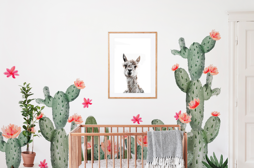 FABRIC Boho LARGE SET Cactus Nursery Wall Stickers / Decals - Childrens Bedroom, Cacti flowers, New Baby, Boho Kids Bedroom