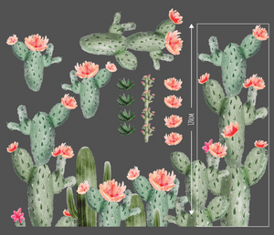 FABRIC Boho LARGE SET Cactus Nursery Wall Stickers / Decals - Childrens Bedroom, Cacti flowers, New Baby, Boho Kids Bedroom