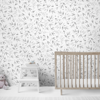 Childrens Pale Grey Watercolour Flower Wall Mural, Removable Wallpaper, Peel And Stick, Wall Covering, Repositionable, Self adhesive, Wall Decor, Reusable