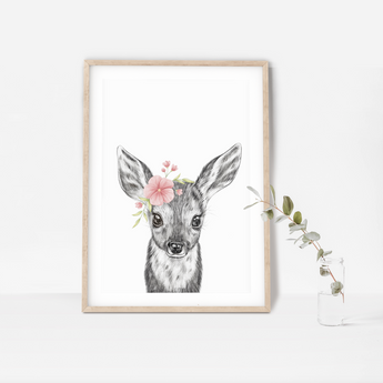 Hand drawn Baby Deer Fawn Bambi Cub PRINT ONLY UNFRAMED - Fireflies Designs