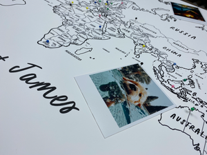 Hand Drawn Personalised FRAMED Travel World Map Push Pin-board