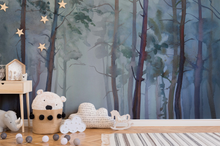 Kids Nursery Twilight Forest Blue - Trees Wall Mural, Removable Wallpaper, Peel And Stick, Wall Covering, Self adhesive, Wall Decor