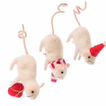 MICE HANGING BY THEIR TAILS FELT DECORATION ASSORTED