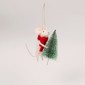 MOUSE WITH CHRISTMAS TREE FELT DECORATION