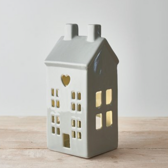 DAINTY GREY HOUSE T-LIGHT HOLDER, 21CM