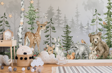NEW! Peel and Stick Woodland Forest Animals Nursery Baby Removable Wallpaper - Trees Bear Mountains Deer Rabbit Flowers Fox