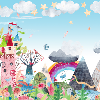 Magical Rainbow Childrens Painting PEEL AND STICK Wall Mural wallpaper| Kids Room Playroom Decor Art