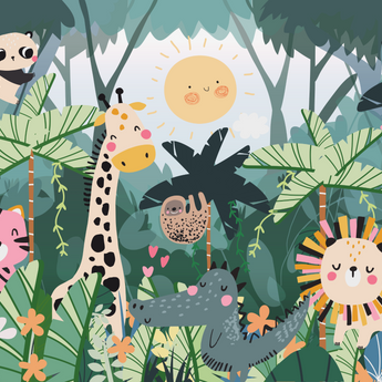 NEW! PEEL and STICK Jungle Safari Animals Nursery Baby Removable Wallpaper- Lion Cub Monkey Giraffe Panda Sloth Tiger