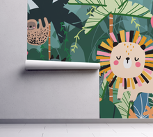 NEW! PEEL and STICK Jungle Safari Animals Nursery Baby Removable Wallpaper- Lion Cub Monkey Giraffe Panda Sloth Tiger
