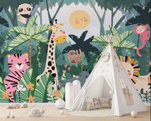 NEW! PEEL and STICK Jungle Safari Animals Nursery Baby Removable Wallpaper- Lion Cub Monkey Giraffe Panda Sloth Tiger