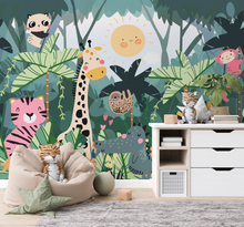 NEW! PEEL and STICK Jungle Safari Animals Nursery Baby Removable Wallpaper- Lion Cub Monkey Giraffe Panda Sloth Tiger