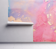 Boho Dreamy Pink Turquoise Gold Watercolour Abstract Wall Mural - Pink Blue Pastel Peach Rainbow - Traditional or Peel and Stick wallpaper