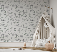 NEW! Peel and Stick or Traditional Dinosaur Nursery Baby Boy Removable Wallpaper - Trees TRex Stegosaurus