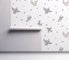 Peel and Stick or Traditional Ditsy Birdys Polka Dot Stars Monochrome Wallpaper Wall Mural - Office Home Nursery Removable wallpaper