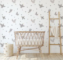 Peel and Stick or Traditional Ditsy Birdys Polka Dot Stars Monochrome Wallpaper Wall Mural - Office Home Nursery Removable wallpaper
