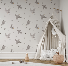 Peel and Stick or Traditional Ditsy Birdys Polka Dot Stars Monochrome Wallpaper Wall Mural - Office Home Nursery Removable wallpaper