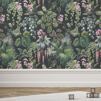 Peel and Stick or Traditional Nursery Wallpaper Watercolour Jungle Flower Peach and Pink Flowers - FLORAL WATERCOLOUR PATTERN 