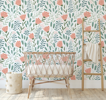 Peel and Stick or Traditional Nursery Wallpaper - Scandi Nordic Tulip Orange and Green Flower Floral Pattern