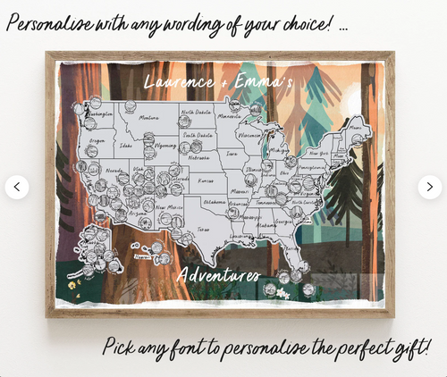 US National Parks Scratch Off Map Scratch Off Map Hand drawn Watercolour United States of America - Personalized / Personalised