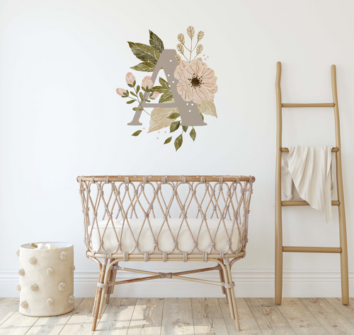 FABRIC Boho Floral Initial Name Wall Stickers / Decals - Childrens Bedroom, flowers, New Baby, Boho Kids Bedroom