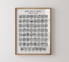 National Parks USA America Scratch Off Map Hand drawn Watercolour - A2 Large Poster