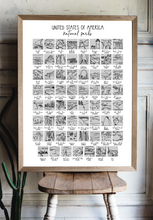 National Parks USA America Scratch Off Map Hand drawn Watercolour - A2 Large Poster