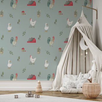 Farm Animals Ducks Goose chickens Neutral Drawn Floral Wall Mural - Peel and Stick or Traditional Wallpaper - Girls Flower Bedroom