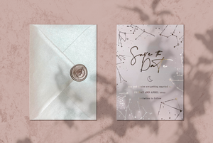 Celestial Boho Gold Foil and Blush Wedding Invites & Save the Dates - Horoscope, Written in the Stars, Moon, Starsigns, Stationery, Planning