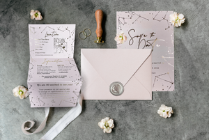 Celestial Boho Gold Foil and Blush Wedding Invites & Save the Dates - Horoscope, Written in the Stars, Moon, Starsigns, Stationery, Planning