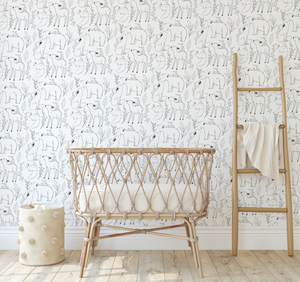 NEW! Peel and Stick or Traditional Woodland Forest Animals Nursery Baby Removable Wallpaper Pattern - Trees Bear Deer Rabbit Flowers Fox