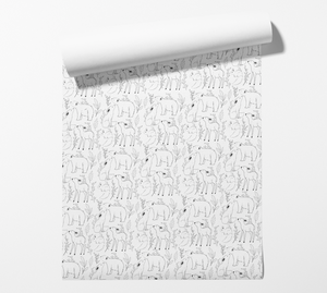 NEW! Peel and Stick or Traditional Woodland Forest Animals Nursery Baby Removable Wallpaper Pattern - Trees Bear Deer Rabbit Flowers Fox