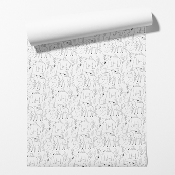NEW! Peel and Stick or Traditional Woodland Forest Animals Nursery Baby Removable Wallpaper Pattern - Trees Bear Deer Rabbit Flowers Fox