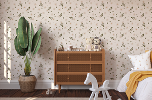 Peel and Stick or Traditional Nursery Wallpaper - Vintage Daisy Eucalyptus Watercolour white and Pink Flower Floral Pattern ANY COLOUR