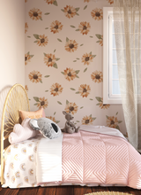 Peel and Stick or Traditional Nursery Wallpaper - Vintage Daisy SUNFLOWER Eucalyptus Watercolour white and Pink Flower Floral Pattern