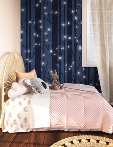 Peel and Stick and Traditional Starry Night Sky Wall Mural Nursery Bedroom Wallpaper - Stars Cresent Moon trees