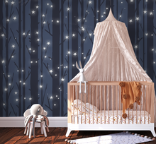 Peel and Stick and Traditional Starry Night Sky Wall Mural Nursery Bedroom Wallpaper - Stars Cresent Moon trees