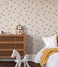 Farm Animals / Bumblebee Bee Neutral Drawn Floral Wall Mural - Peel and Stick or Traditional Wallpaper - Girls Boys Flower Bedroom