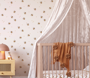 Farm Animals / Bumblebee Bee Neutral Drawn Floral Wall Mural - Peel and Stick or Traditional Wallpaper - Girls Boys Flower Bedroom
